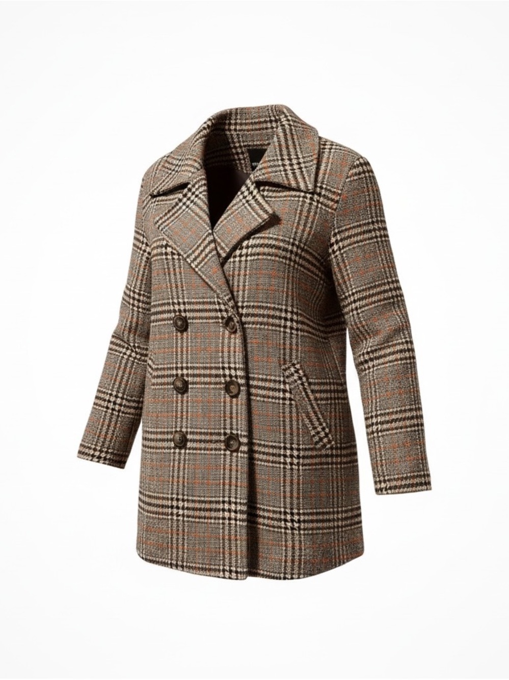 Women's Brown Plaid Double Breasted Peacoat sz 3X Academia Preppy Retro Fall NWT